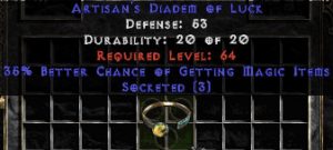 Artisan's Tiara/Diadem of Luck - 35% Magic Find/3 Socket