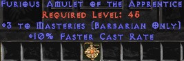 Barbarian Amulet - 3 Combat Masteries & 10% FCR