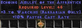 Barbarian Amulet - 3 Warcries & 10% FCR