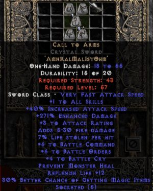 Call to Arms Crystal Sword - +6 BO/+6 BC/+4 BCry