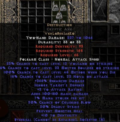 Destruction Cryptic Axe - Ethereal - 0-14% ED