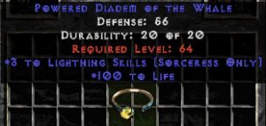 -+3 Sorceress Lightning Skills/100 Life Diadem/Tiara/Circlet - 0 Socket