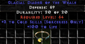 -+3 Sorceress Cold Skills/100 Life Diadem/Tiara/Circlet - 0 Socket