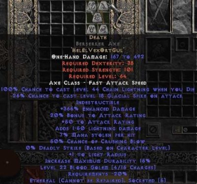 Death Berserker Axe - Ethereal - 380-399% ED