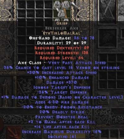 Grief Berserker Axe - 30-34% IAS & 370-399 Damage