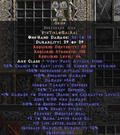 Grief Berserker Axe - 35-39% IAS & 340-369 Damage