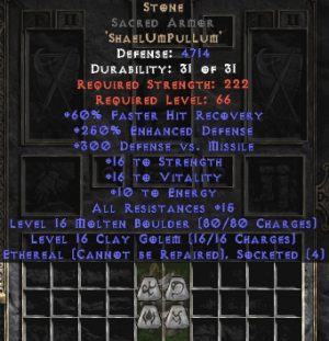 Stone Sacred Armor - Eth Bugged - 250-269% ED