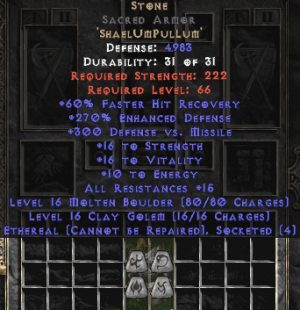 Stone Sacred Armor - Eth Bugged - 270-289% ED