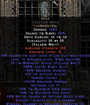 Exile Zakarum Shield - Eth Bugged - 50+% ED/110+ AR - 220-260% ED