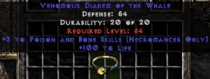 -+3 Necromancer P&B Skills/100 Life Diadem/Tiara/Circlet - 0 Socket