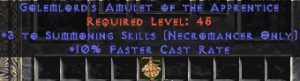 Necromancer Amulet - 3 Summoning Spells & 10% FCR