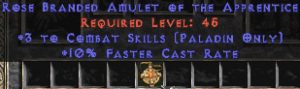 Paladin Amulet - 3 Combat Skills & 10% FCR