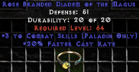 -+3 Paladin Combat Skills/20% FCR Diadem/Tiara/Circlet - 0 Socket