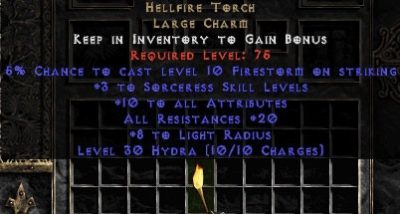 Sorceress Hellfire 20 Resist All/10-16 Stats