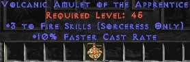 Sorceress Amulet - 3 Fire Spells & 10% FCR